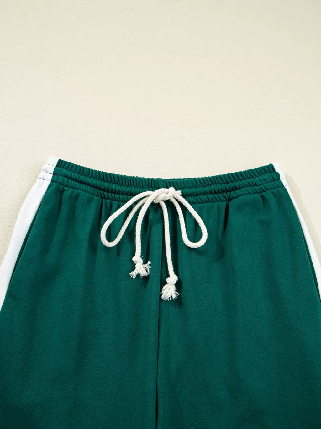 Round Neck Top and Stripe Detail Drawstring Pants Set