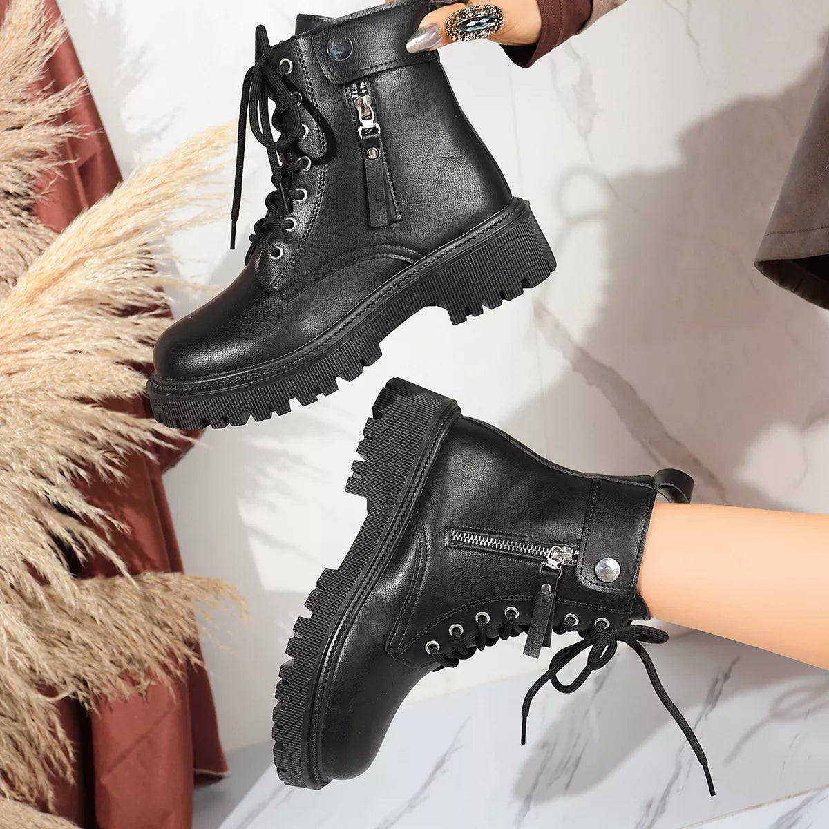 Round Toe Block Heels Boots with Mid-Heel Comfort