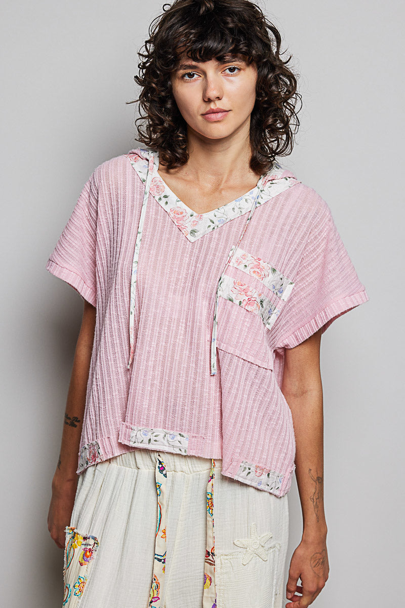POL Short Sleeve Hooded Top with Back-Open Detail