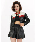 New Color Contrast Patchwork Motorcycle Clothing Pilot Jacket Short Version Coat