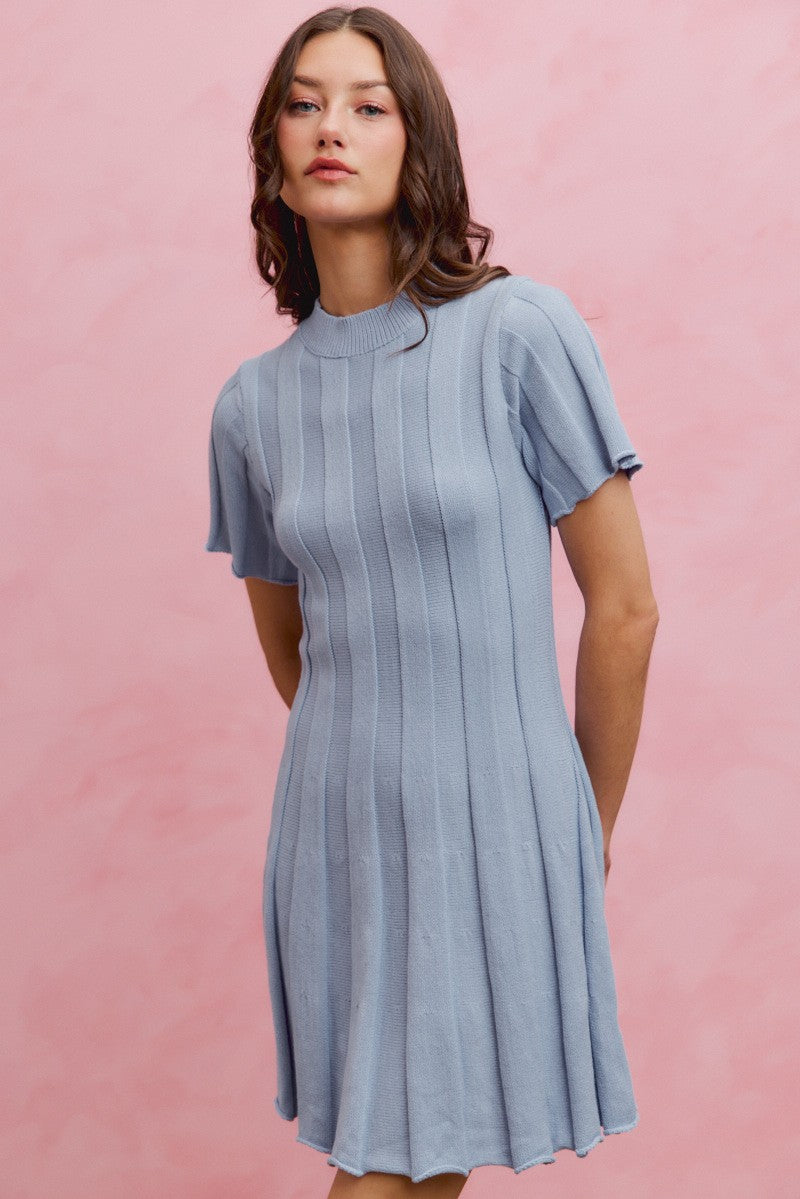 SO ME Wide Rib Short Sleeves Sweater Knit Mini Dress