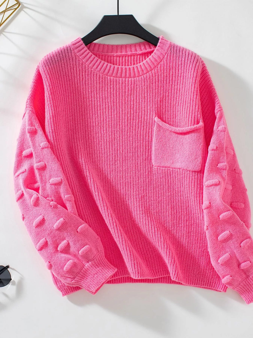 Pocket Detail Round Neck Sweater