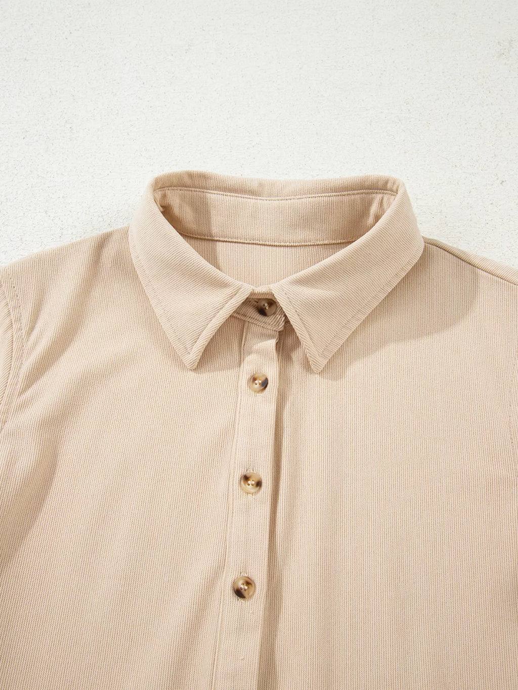 Corduroy Half Button Collared Long Sleeve Mini Dress