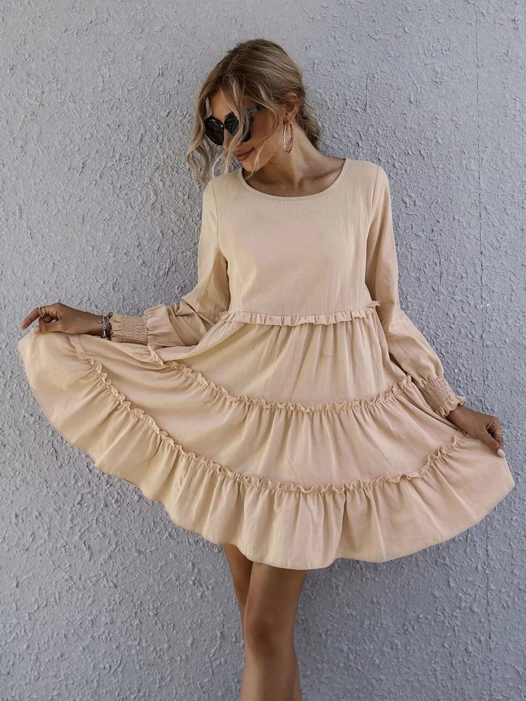 Ruffle Tiered Long Sleeve Mini Dress