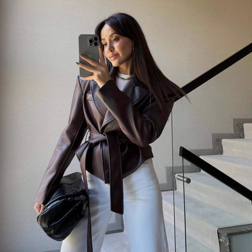 Women's Motorcycle Cool Strapped Temperament Leather Jacket