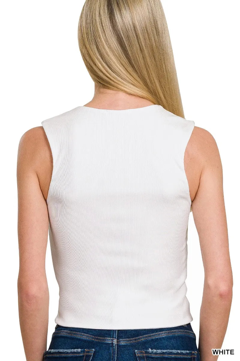 Zenana Ribbed Seamless Double Layered Square Neck Tank