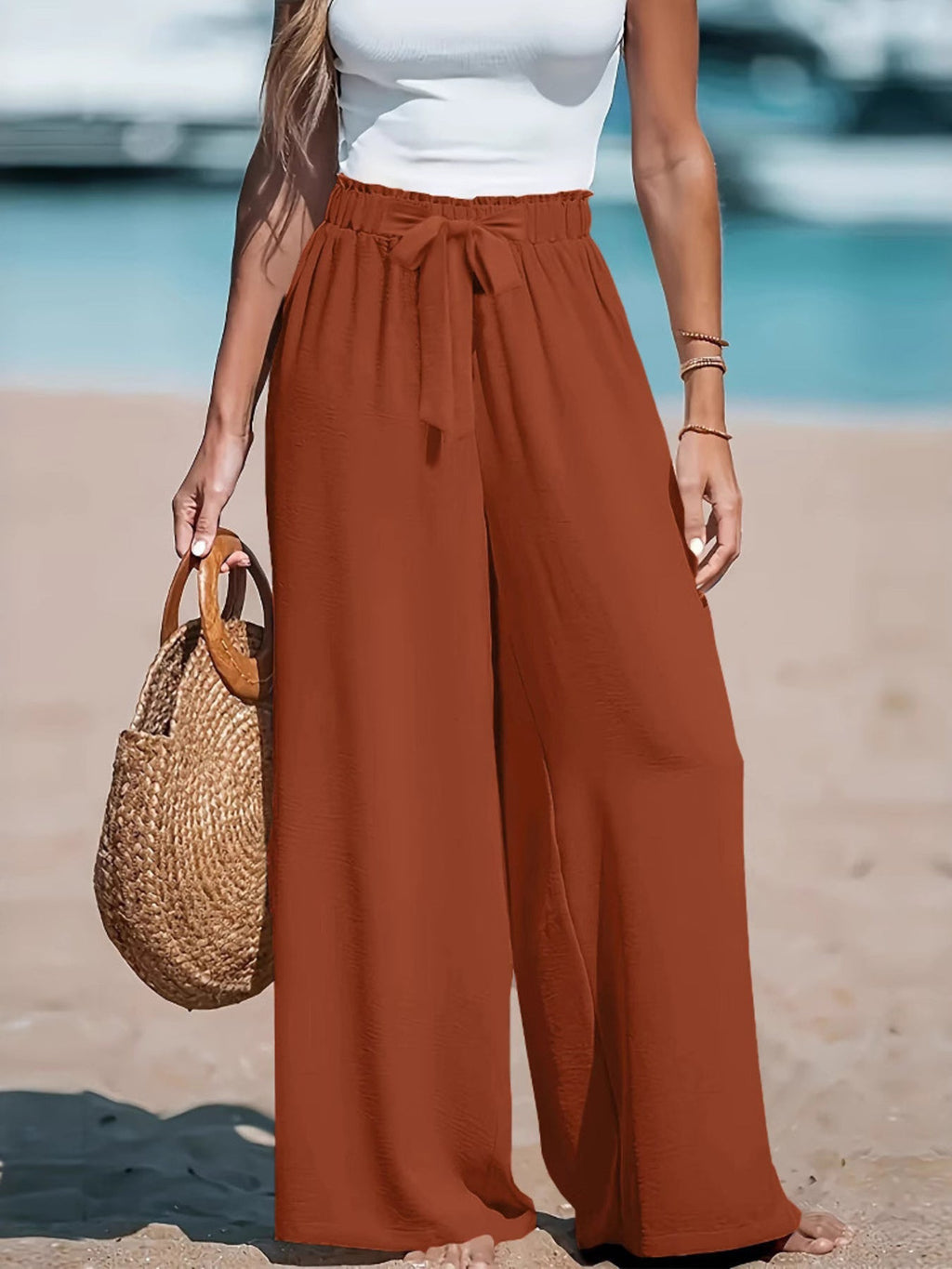 Full Size Drawstring Waist Wide Leg Pants Plus Size