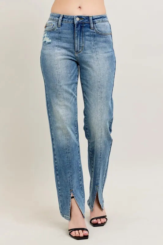 Judy Blue Full Size High Waist Vintage Wash Front Seam & Slit Straight Plus Size