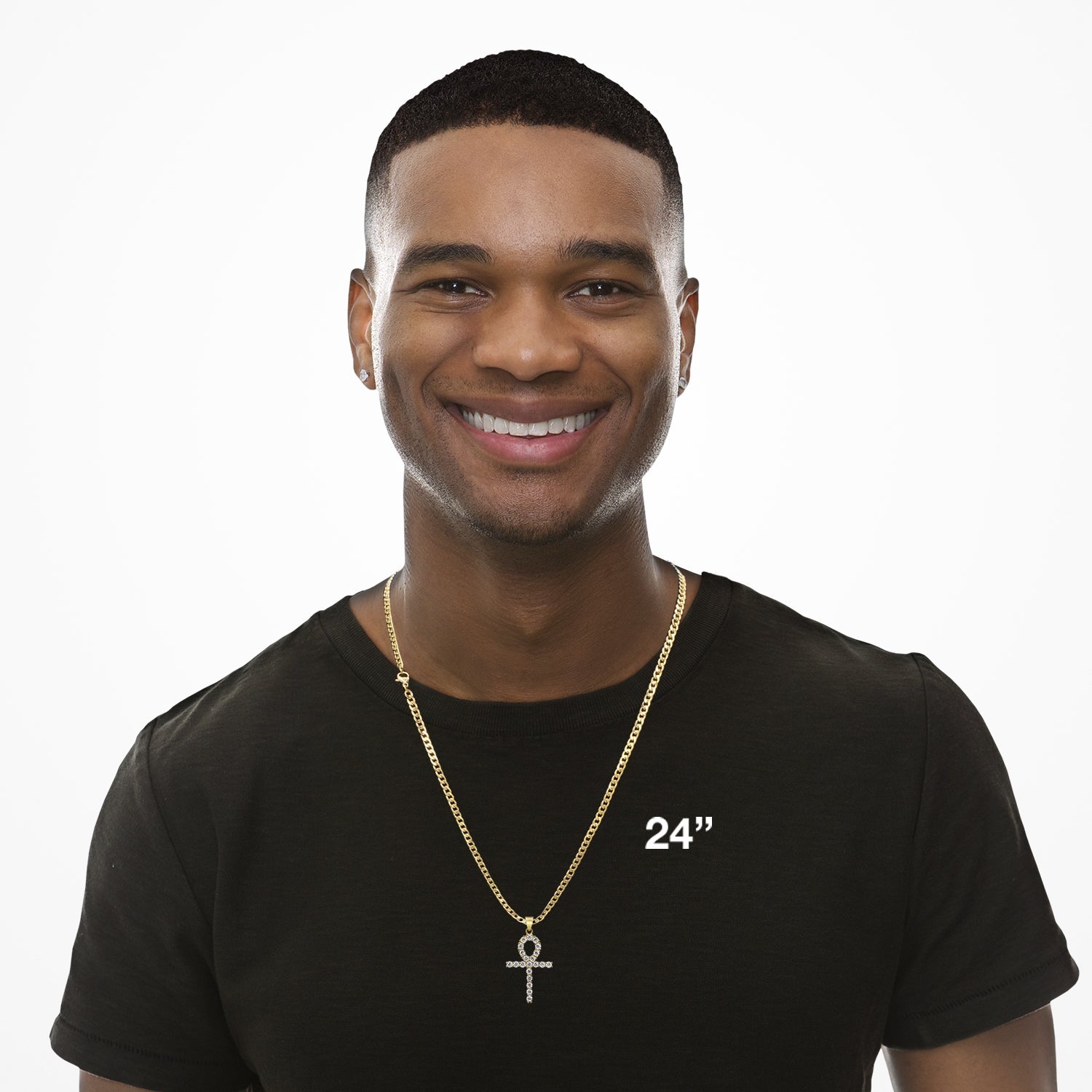 Ankh 1 Pendant Cubic Zirconia with Necklace Set 14K Gold Plated