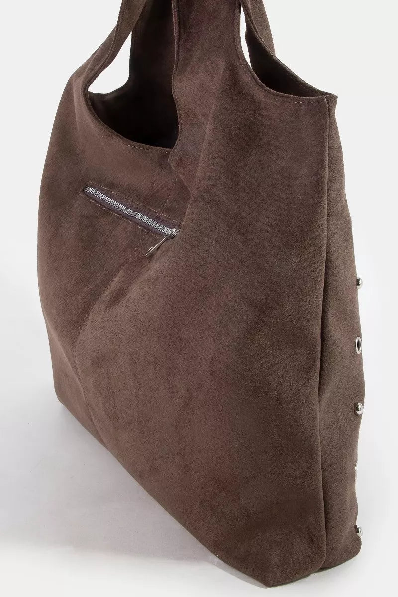 Fame Large Grommeted Suede Shoulder Bag