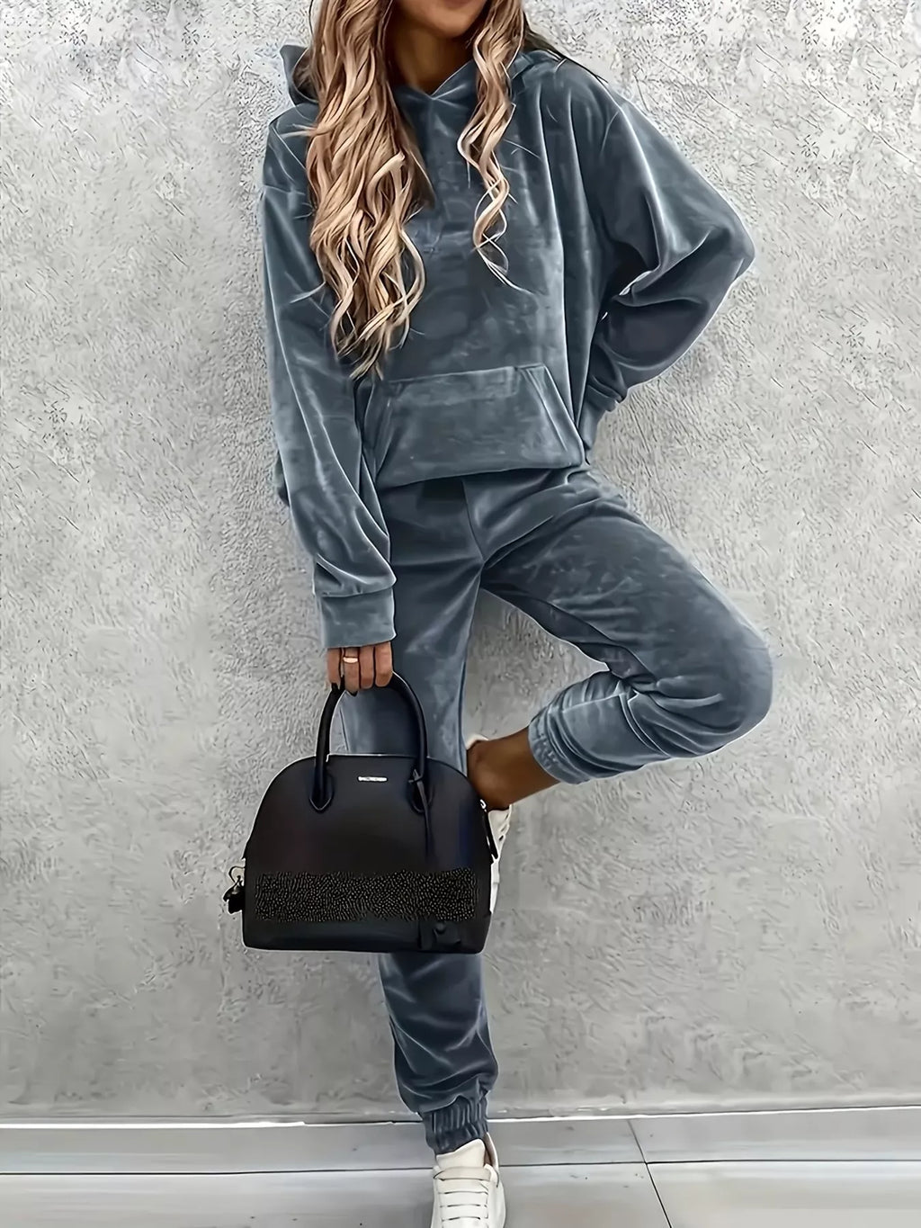Velvet Long Sleeve Hoodie and Pants Set