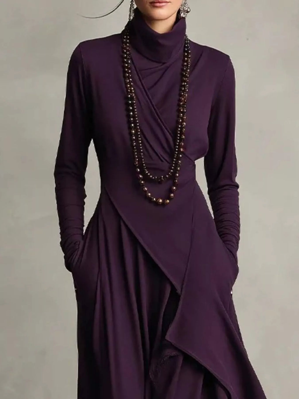 Full Size Asymmetrical Hem Turtleneck Dress Plus Size