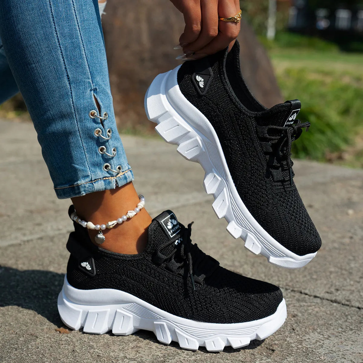 Mesh Lace Up Platform Athletic
