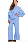 Zenana Ribbed Round Neck Pullover and Drawstring Pants Set