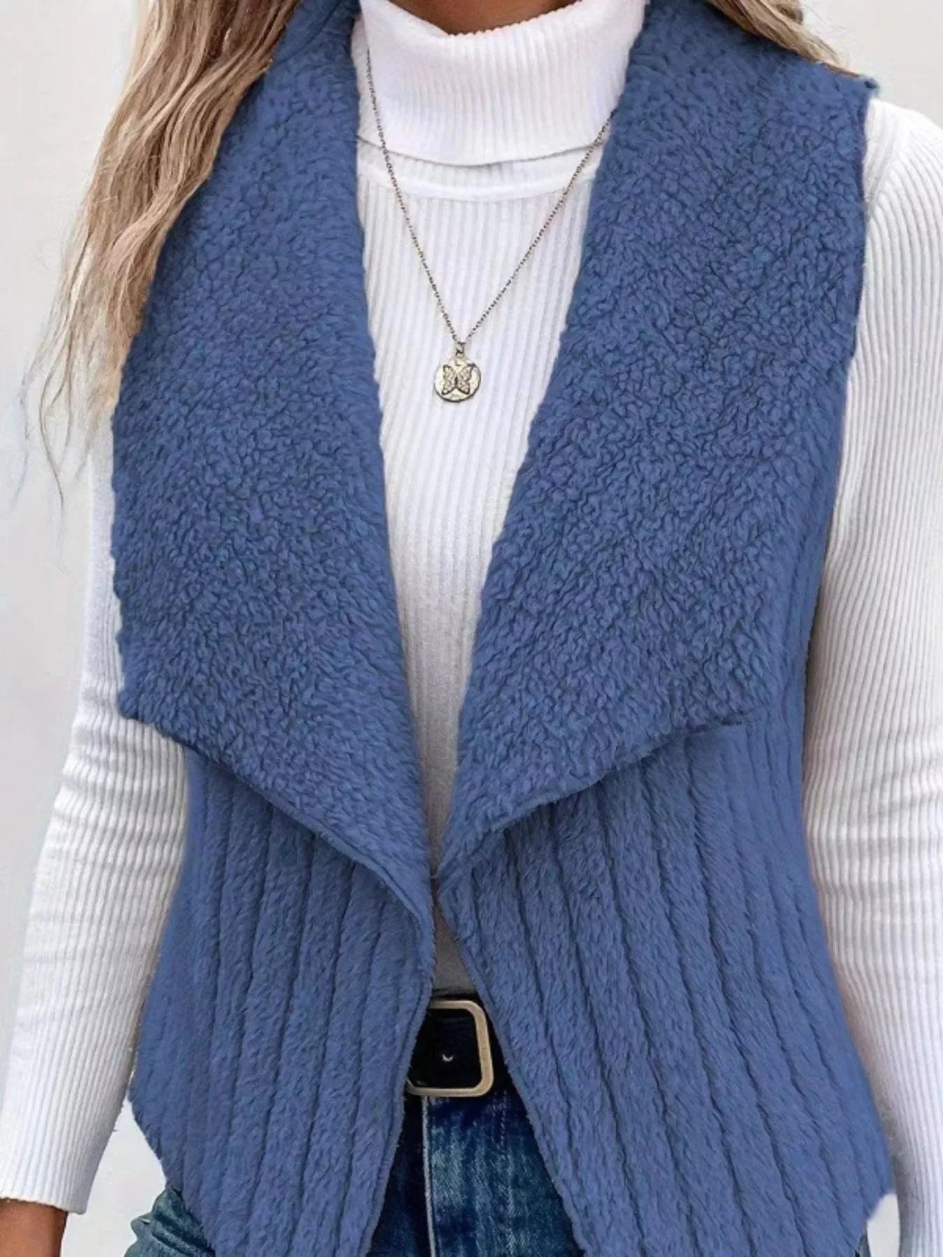 Cozy Fleece Open Front Vest Coat