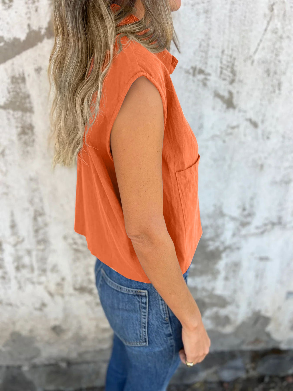 Button-Down Cap Sleeve Shirt