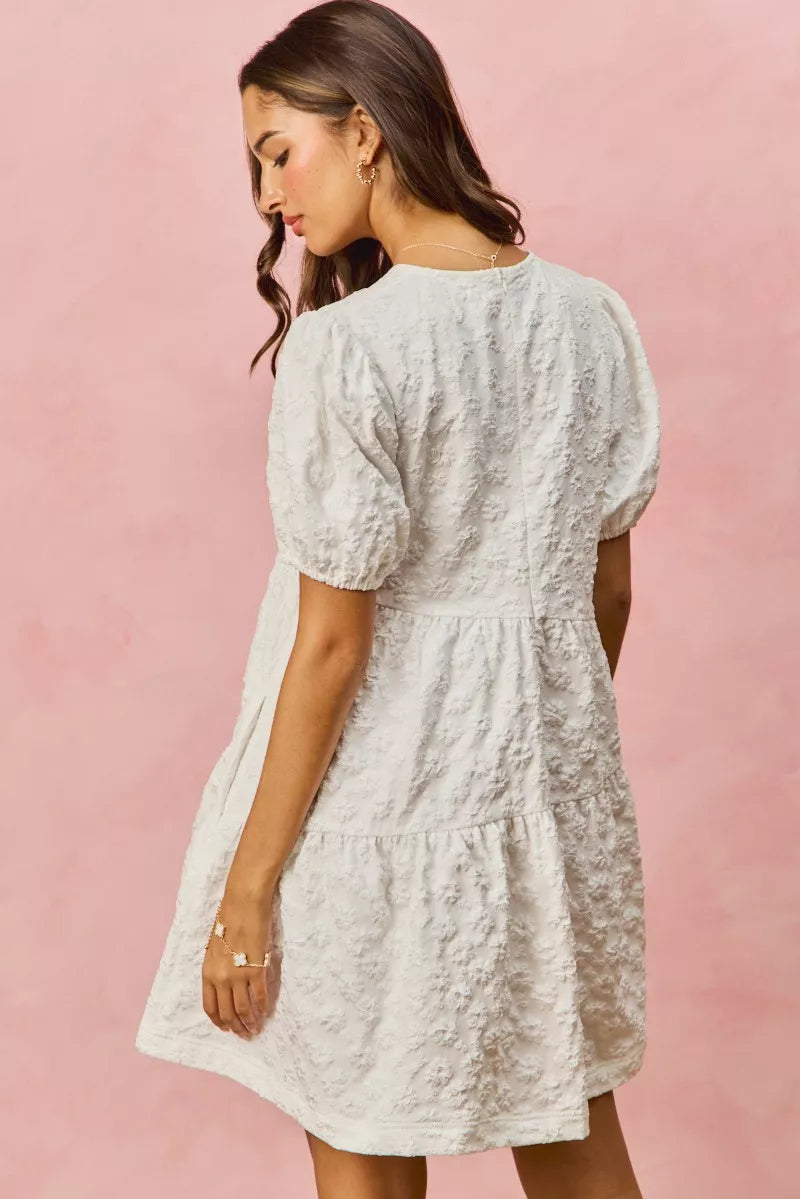 SO ME Floral Jacquard Diagnol Tiered Short Mini Dress