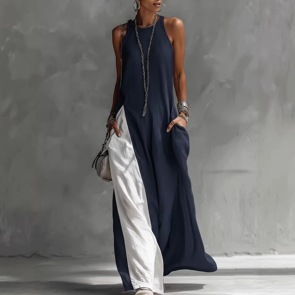 Women's Sleeveless Off-Shoulder Loose Maxi Dress with Pockets