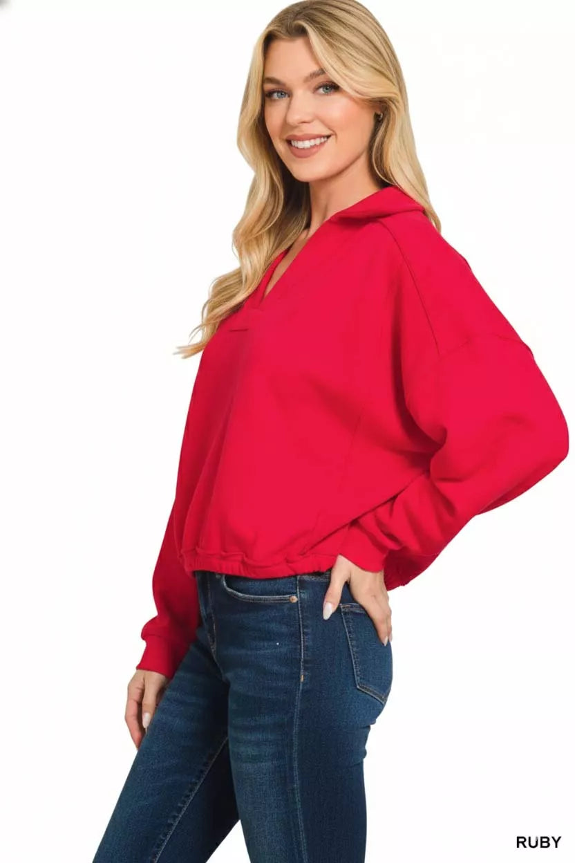 Zenana French Terry Collared Exposed Seam Sweatshirt