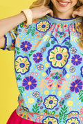 Umgee Retro Floral Puff Sleeve Top