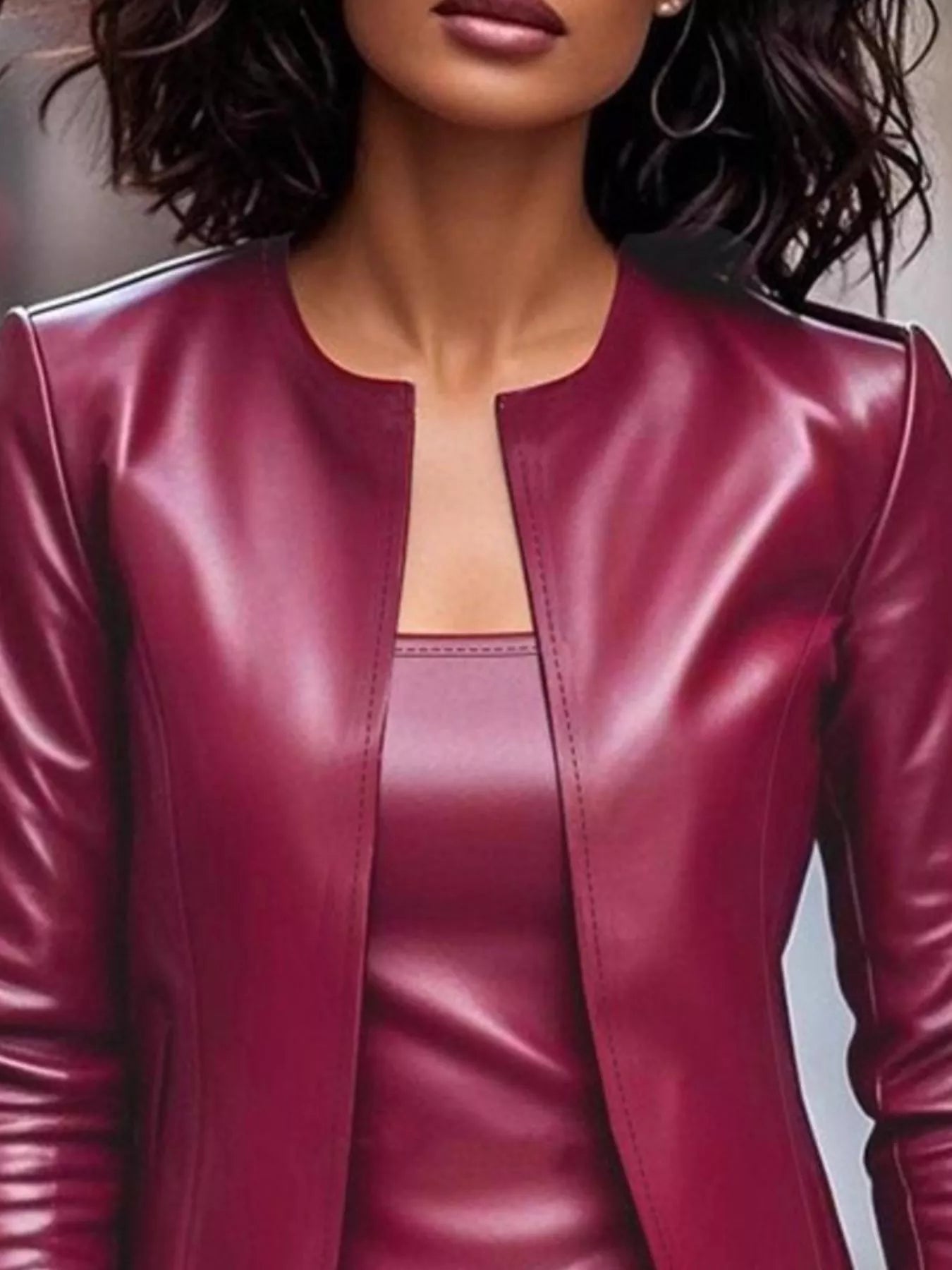 Open Front Leather Jacket & Dress Set