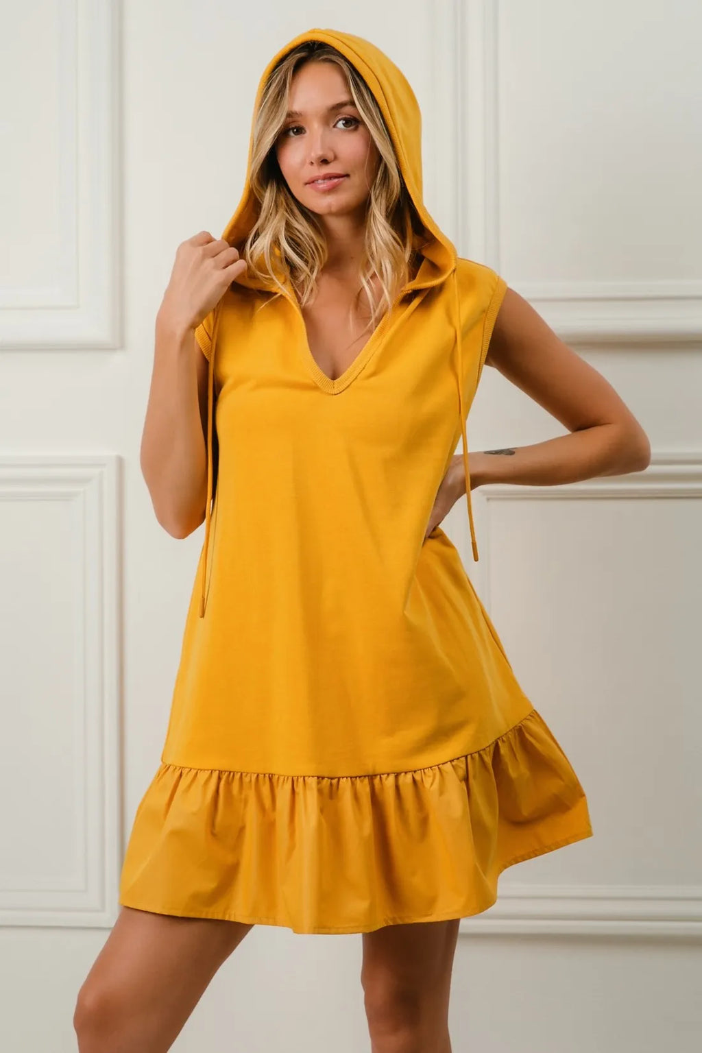 BiBi Ruffled French Terry Hooded Dress