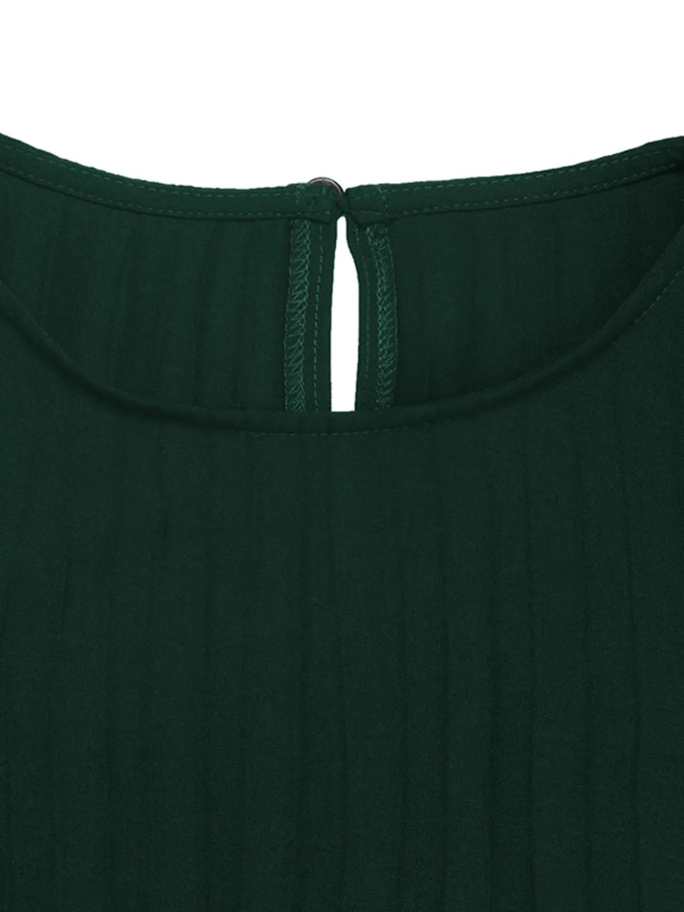 Pleated Round Neck Long Sleeve Dress