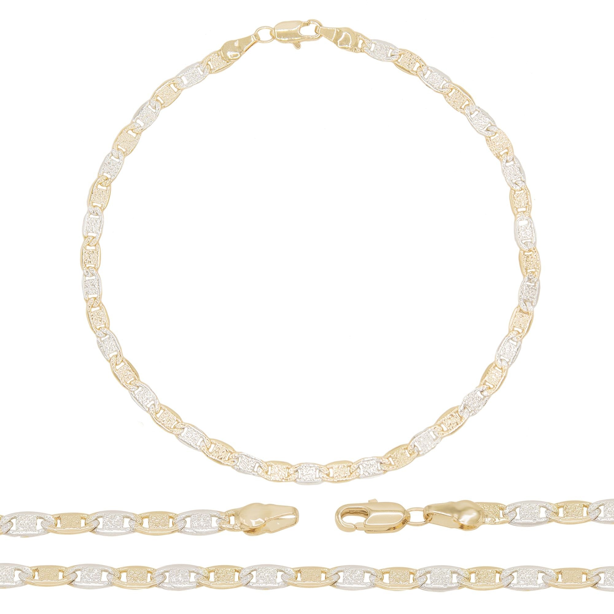 14K Gold Filled Anklet Diamond Cut Two Tone Mariner Chain Anklet 10"  Women Jewelry