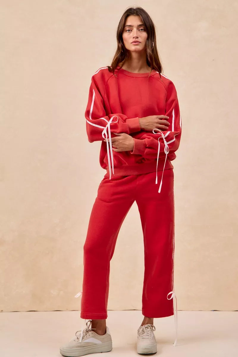 BiBi Side Lined Bow Details Fleece Sweatpants