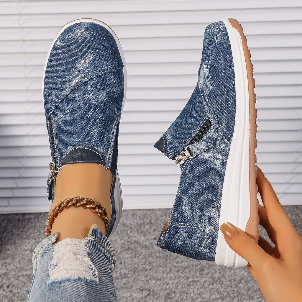 Zip Detail Round Toe Slip-Ons