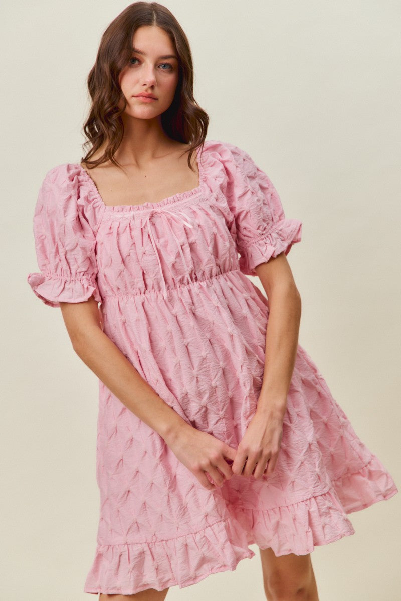 SO ME Texture Woven Ruching On Bust Mini Dress