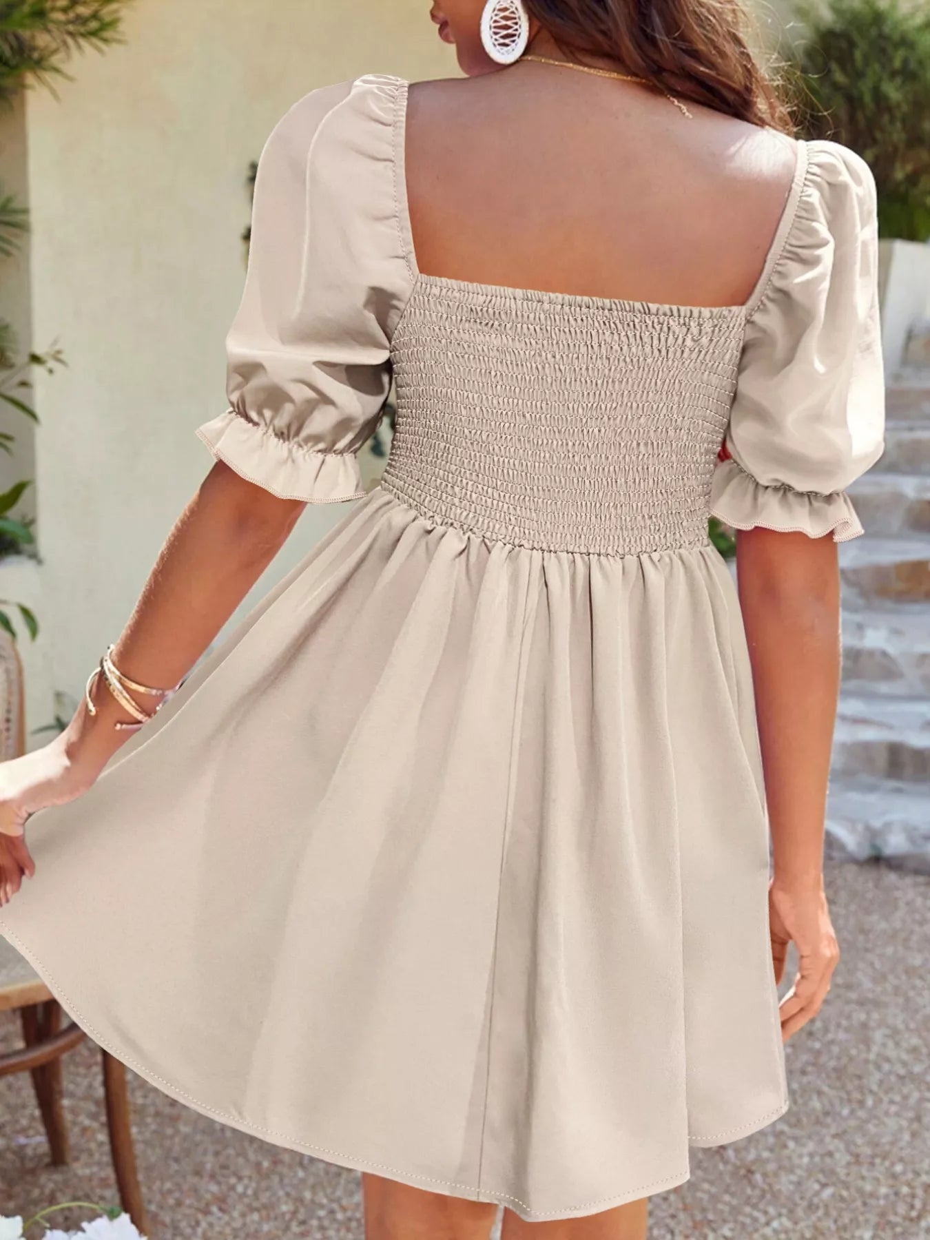 Square Neck Puff Sleeve A-Line Mini Dress