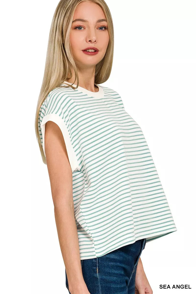 Zenana Stripe Contrast Trim Top & Shorts Set