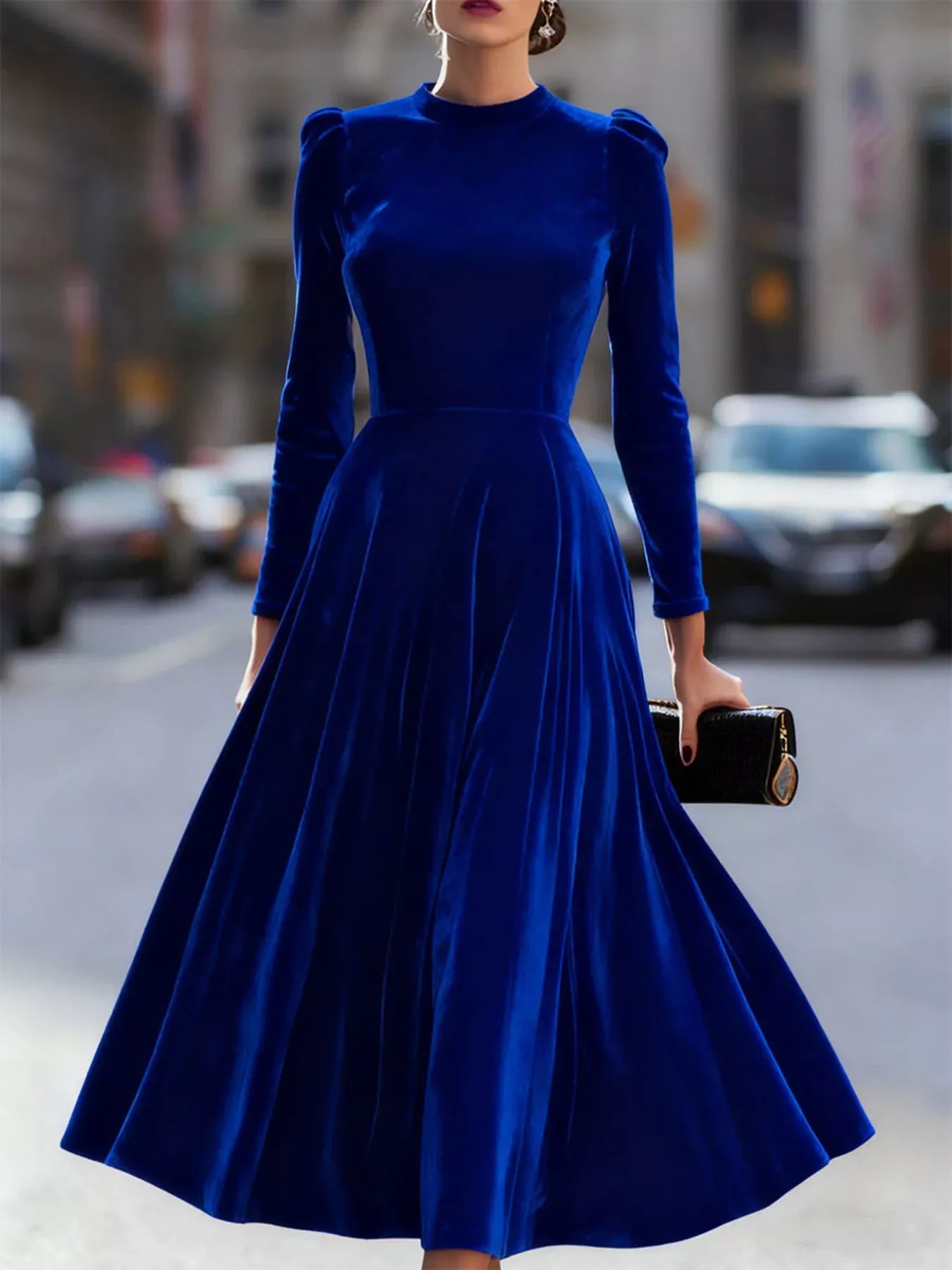Velvet Long Sleeve A-Line Dress