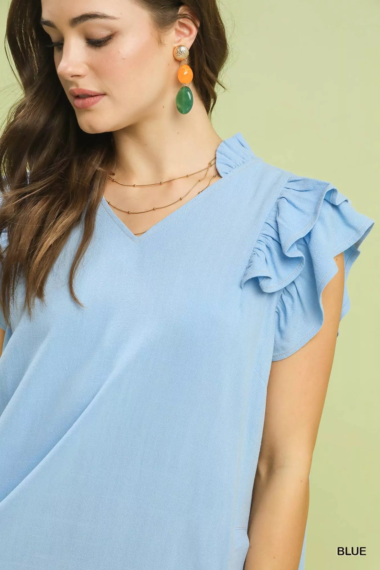 Umgee Linen Flutter Sleeve Shift Dress with Pockets