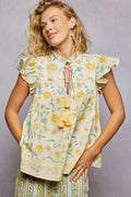 POL Tassel Tied Floral Flutter Sleeve Blouse