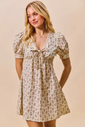 SO ME Floral Print Lace Trim Short Sleeves Mini Dress