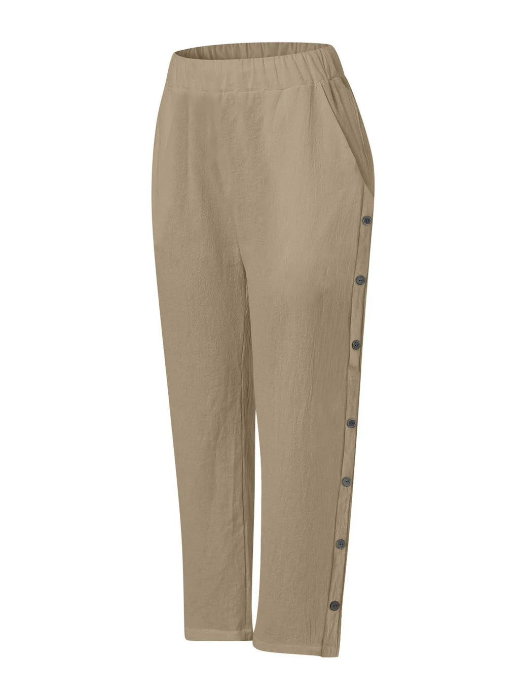 Full Size Side Decor Button Casual Wide Leg Pants Plus Size