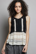 POL V-Neck Crochet Sweater Vest with Lace Trim