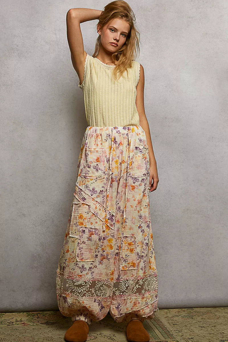 POL Ribbed Round Neck Tank with Lace Trim