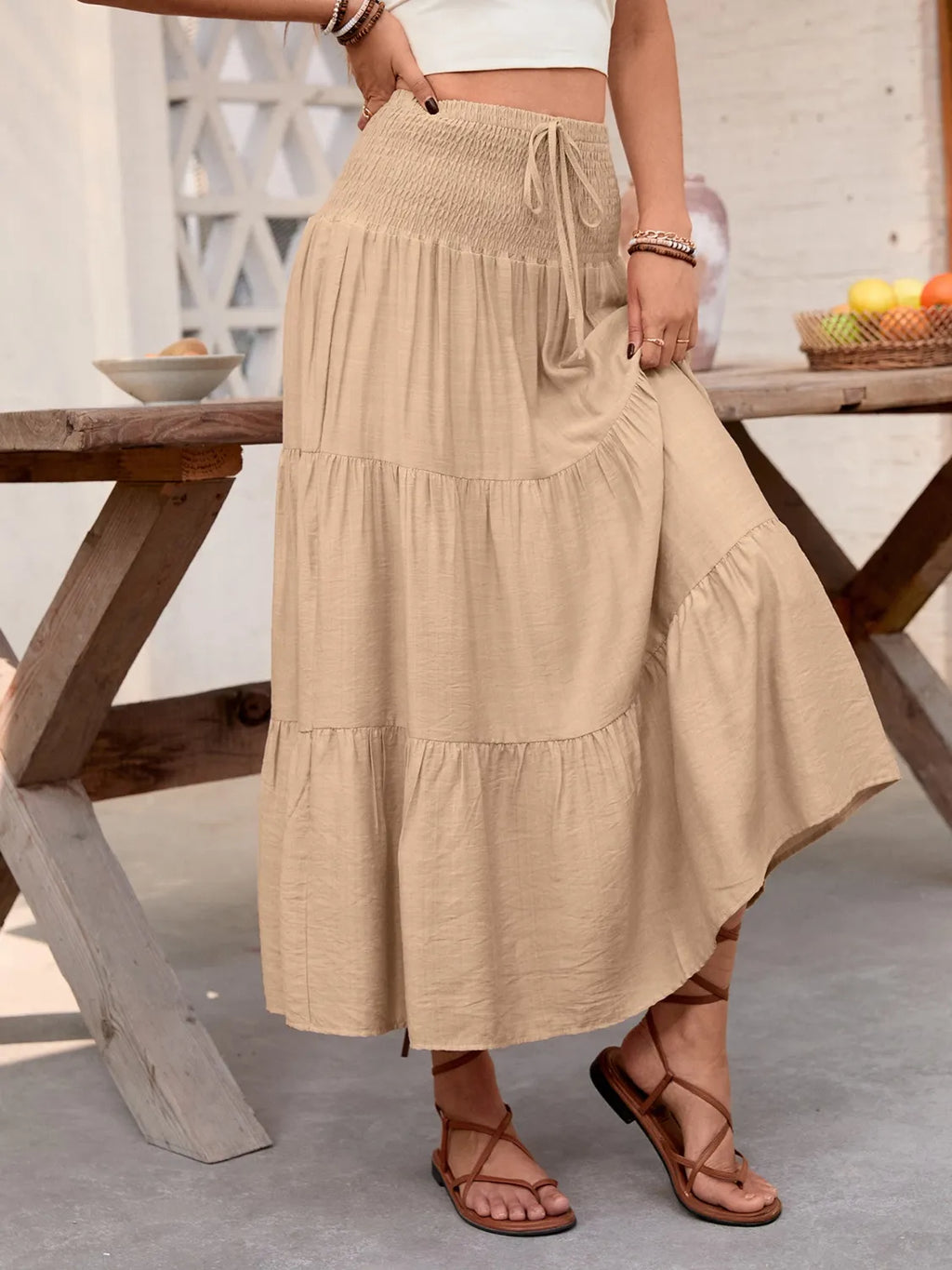 Smocked Tiered Skirt