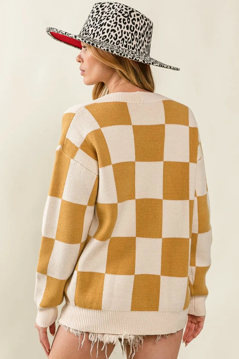 BiBi Checked V-neck Cardigan