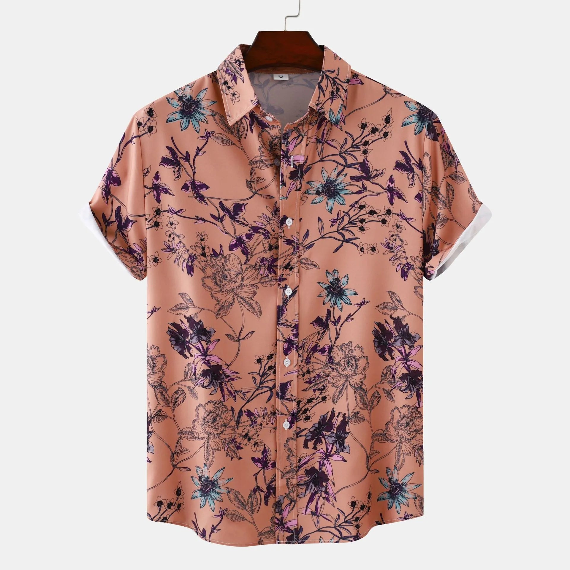 Men's Plus Size Floral Print Short Sleeve Button Down Casual Shirt