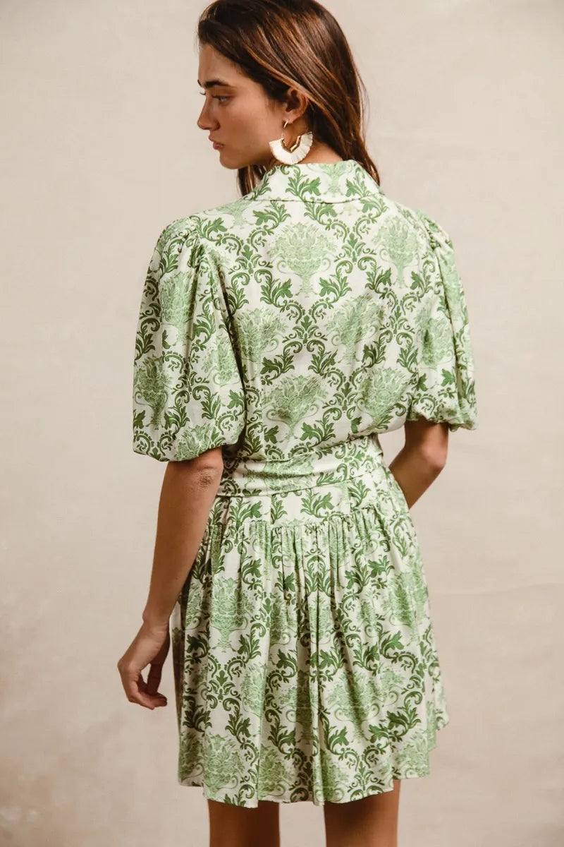 BiBi Tied Floral Short Sleeve Mini Shirt Dress