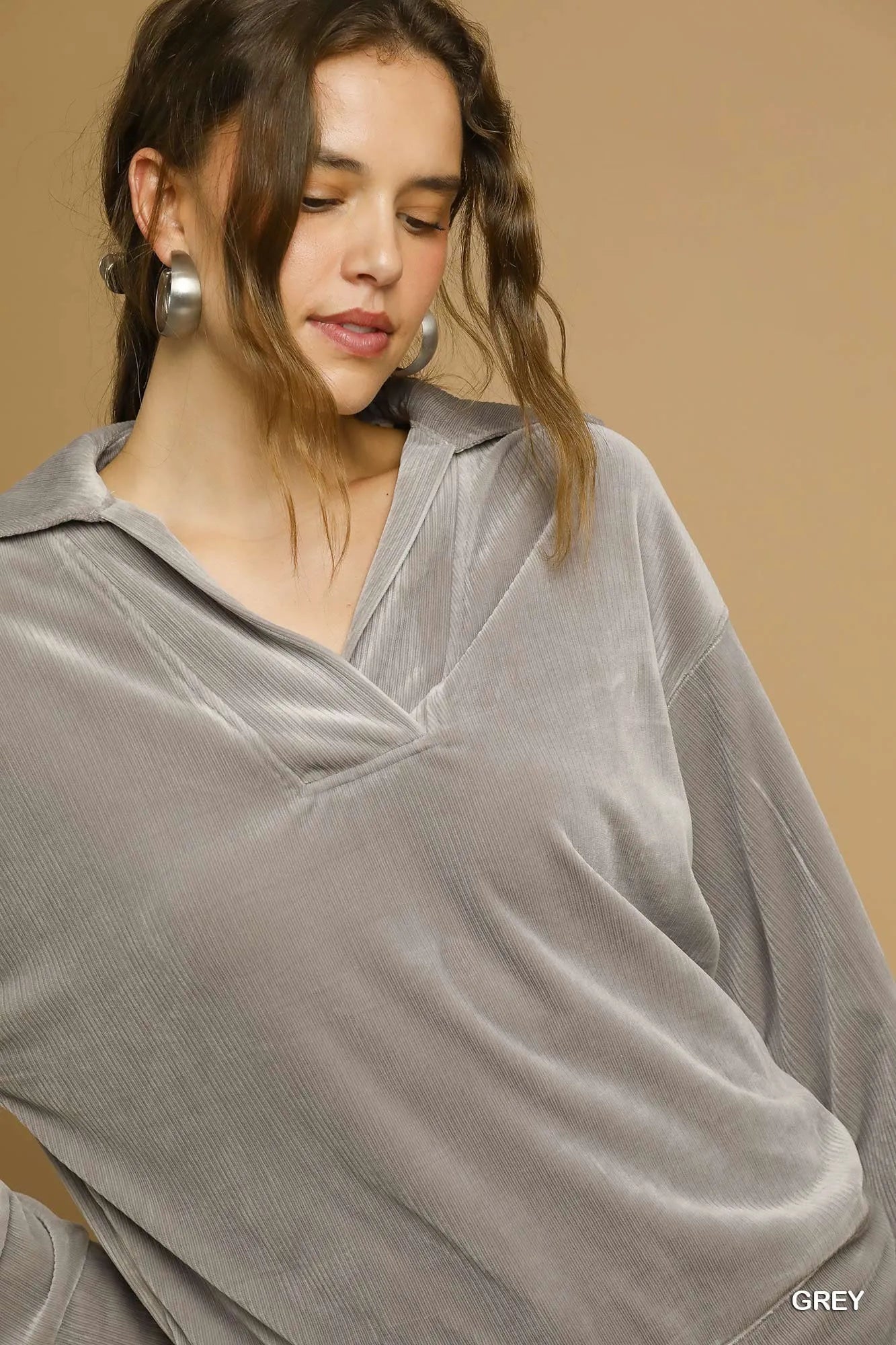 Umgee Soft Thermal Collared Long Sleeve Top