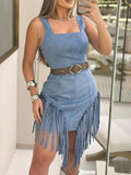 Fringe Square Neck Bodycon Mini Dress