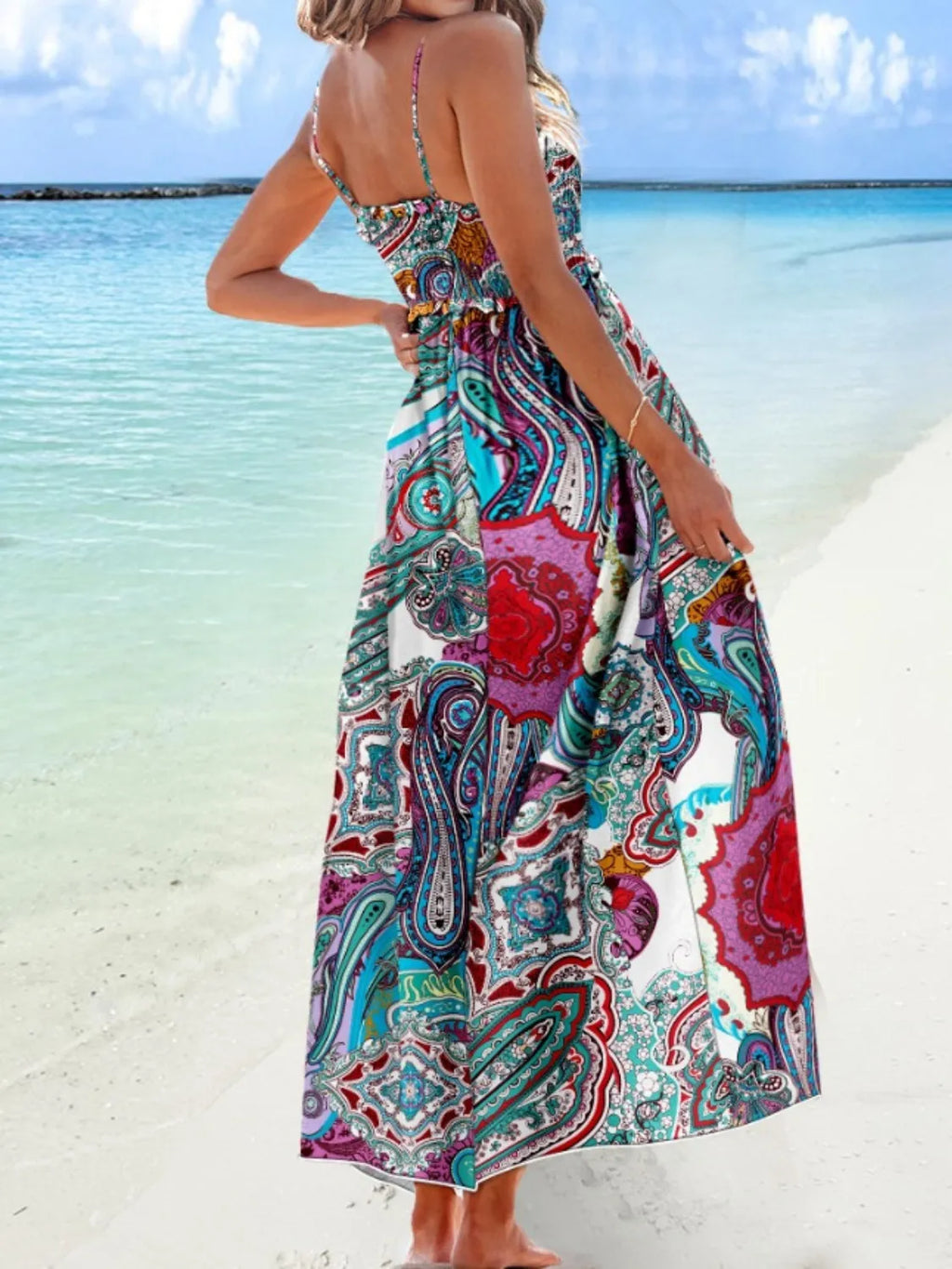 Printed Smocked Maxi Cami Dress
