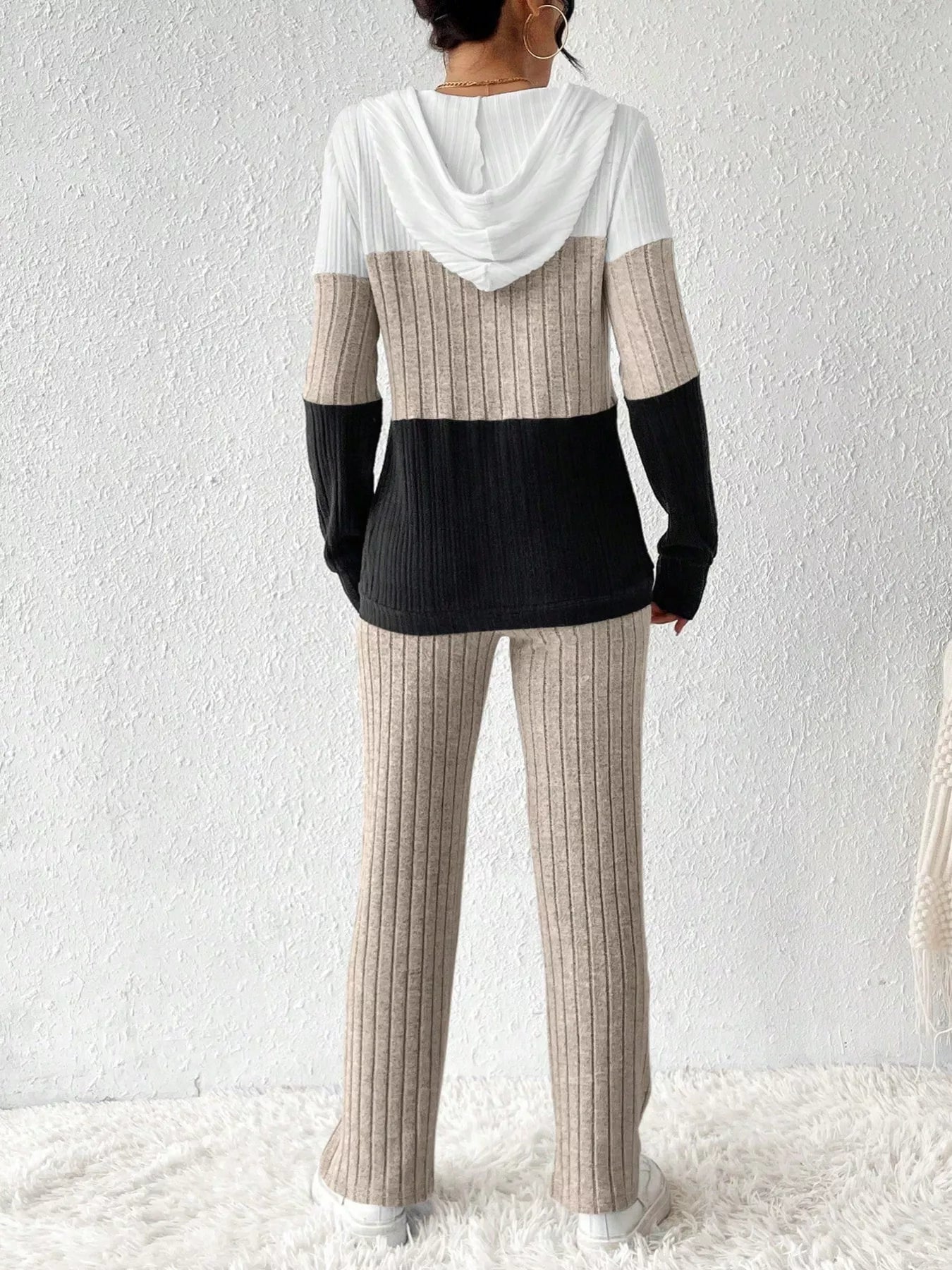 Color Block Half Zip Hooded Top and Pants Set