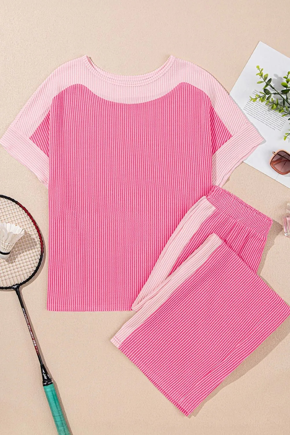 2-tone Colorblock Patchwork Corded 2pcs Outfit
