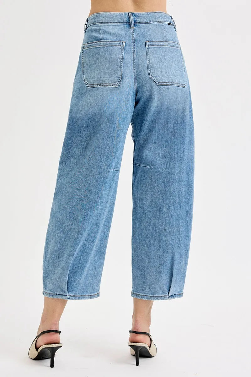 RISEN Full Size Mid Rise Fit Crop Wide Volume Leg Jeans Plus Size